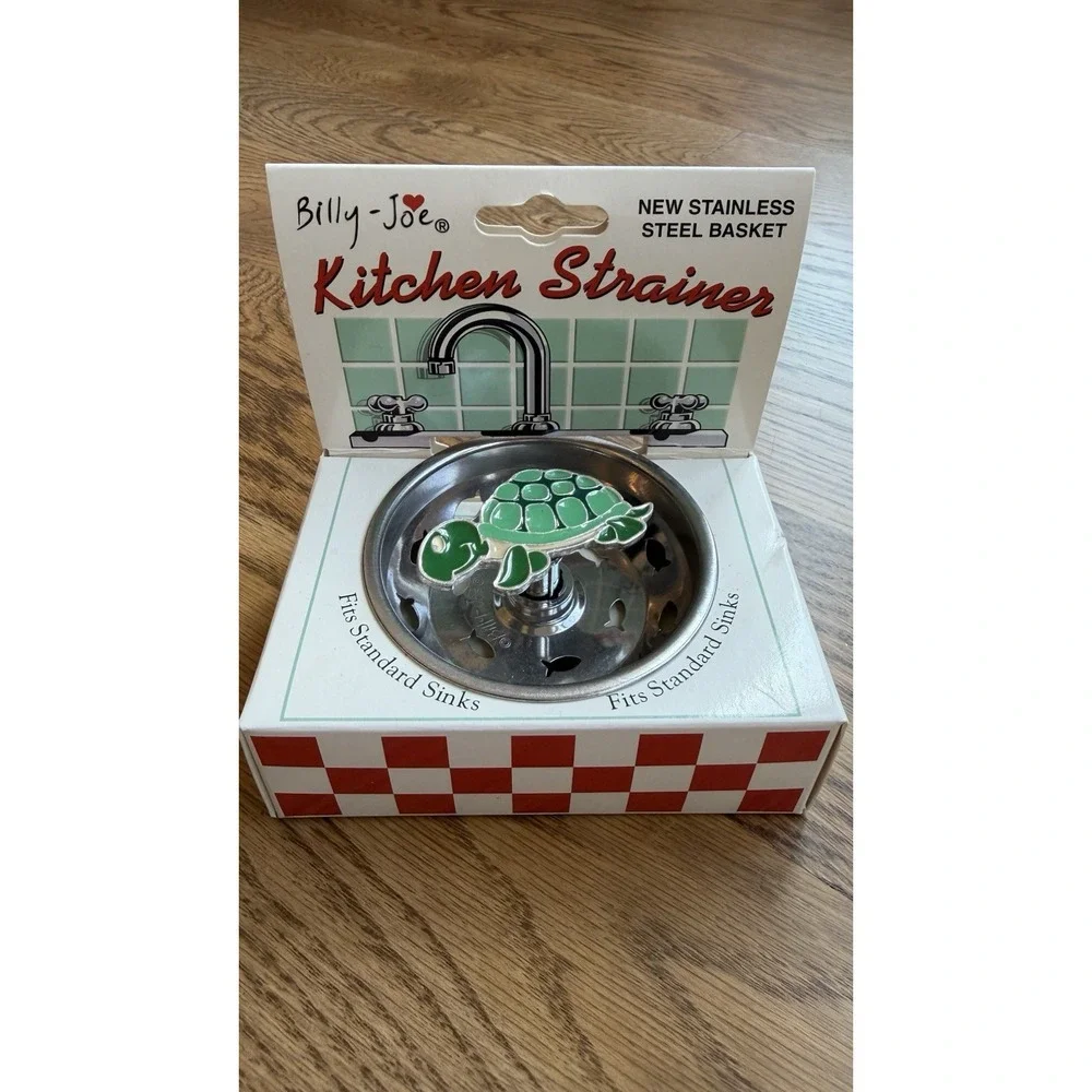 Billy-Joe Vintage 2001 Stainless Steel Kitchen Sink Strainer Green Turtle Handle